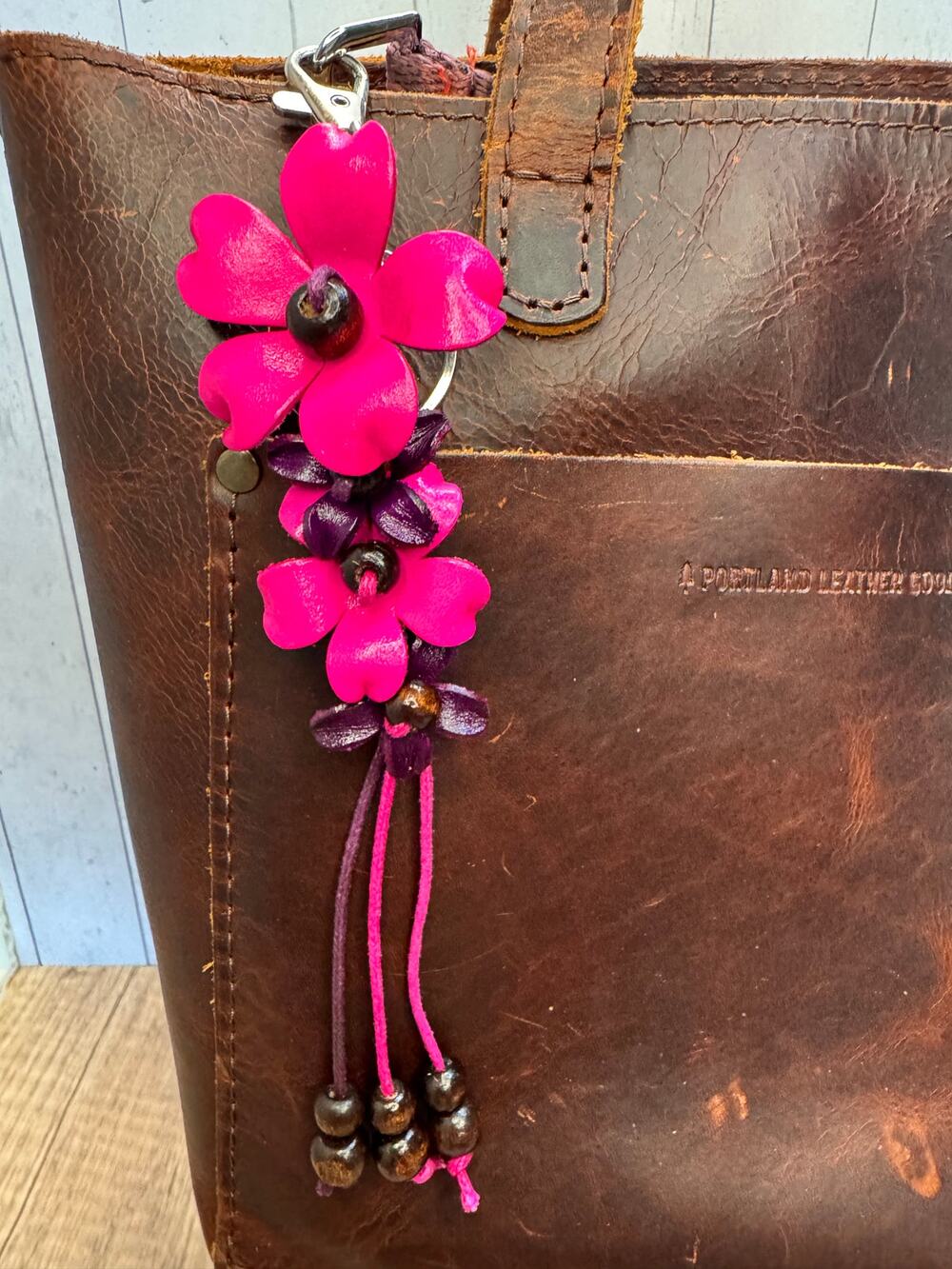 Plumeria Flower Bag Charm Genuine Leather Flower Bag Charm Hot Pink Flower Charm